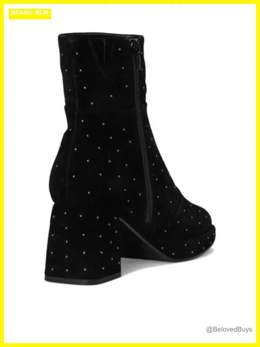 Studded Suede Ankle Booties with Block Heel and Side Zipper